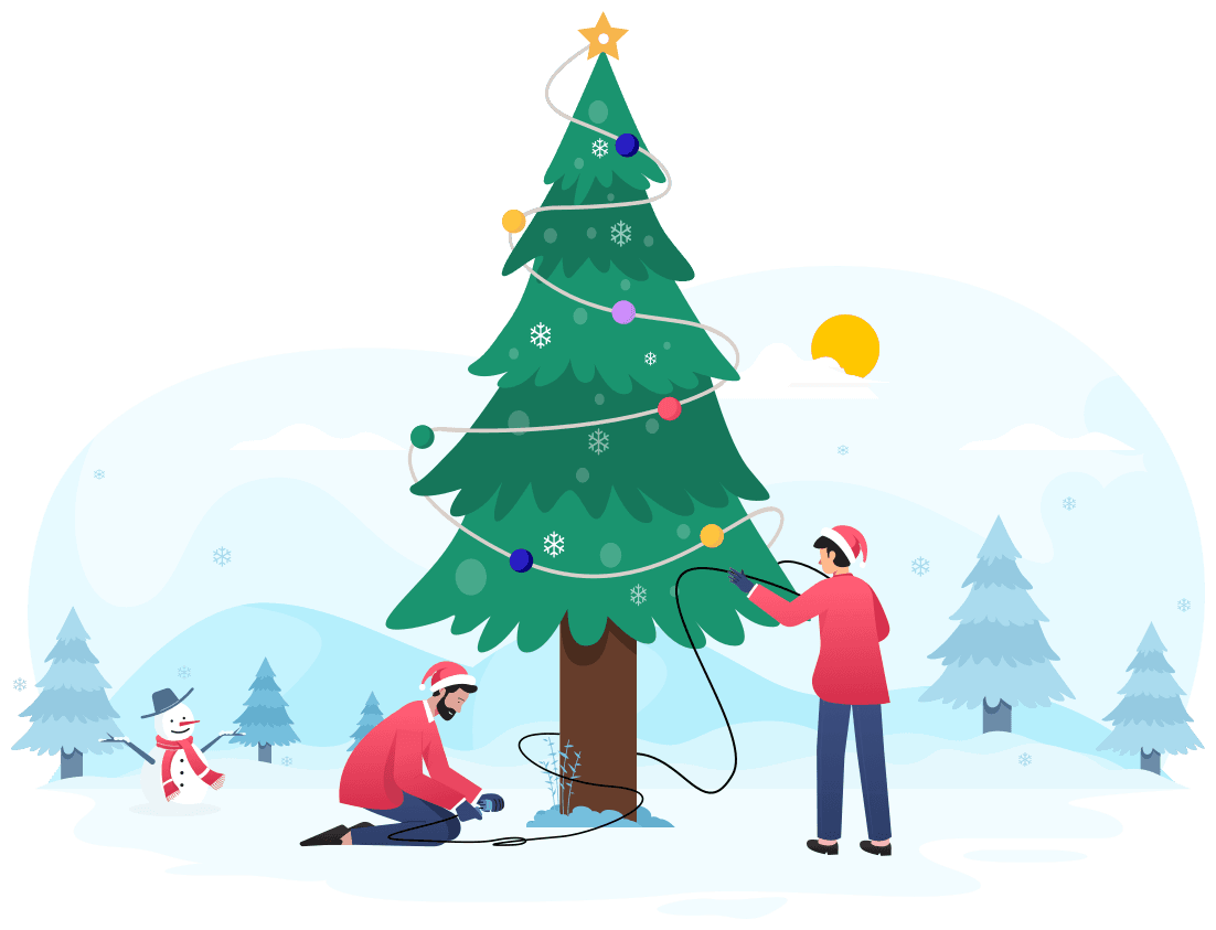 GTA Christmas Lighting installers placing professional Christmas lights on a tree