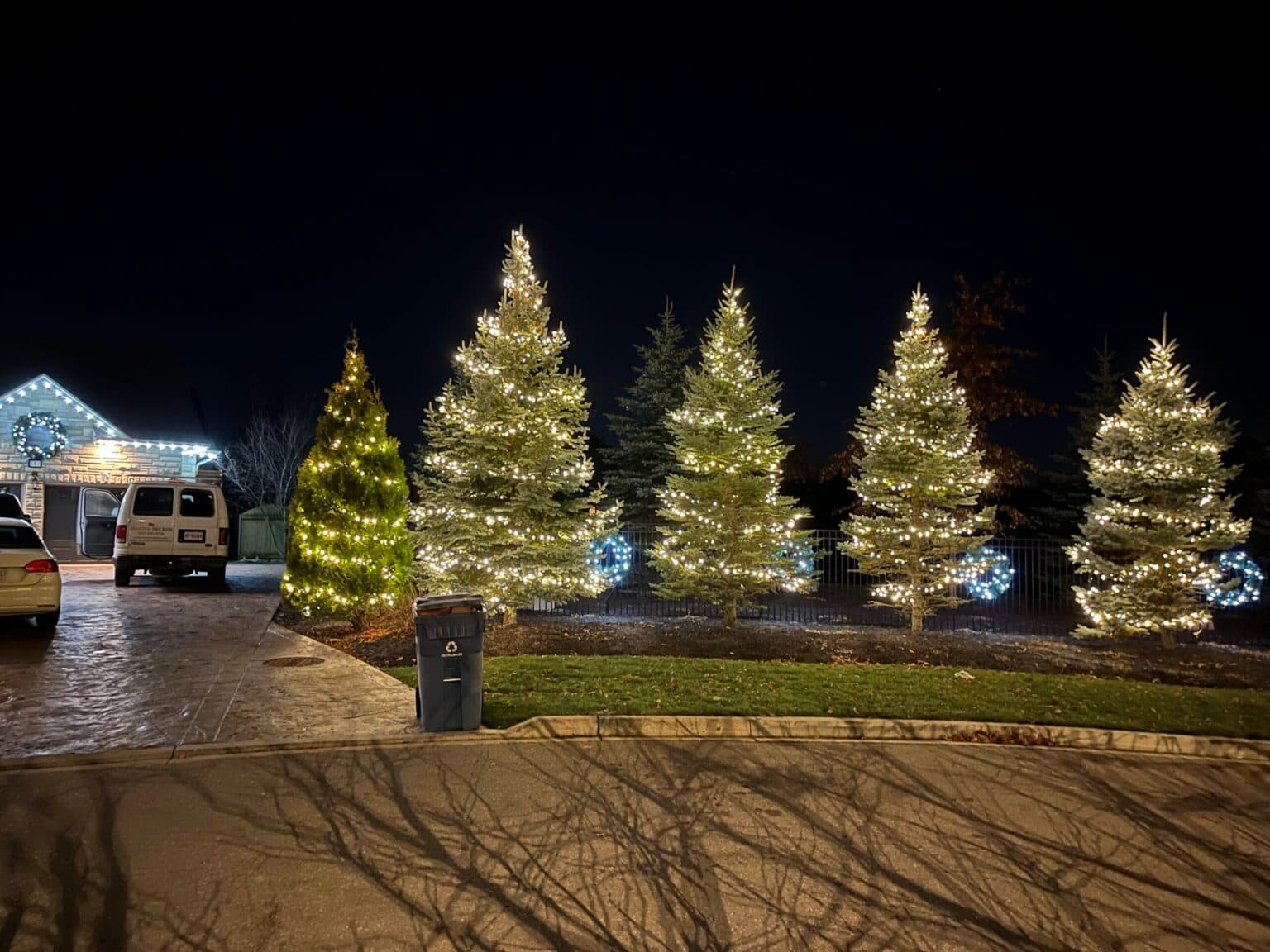 Outdoor tree lighting installation by GTA Christmas Lighting on a residential property